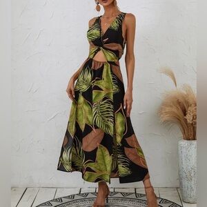 Shein Twist Front Split Hem Tropical Dress